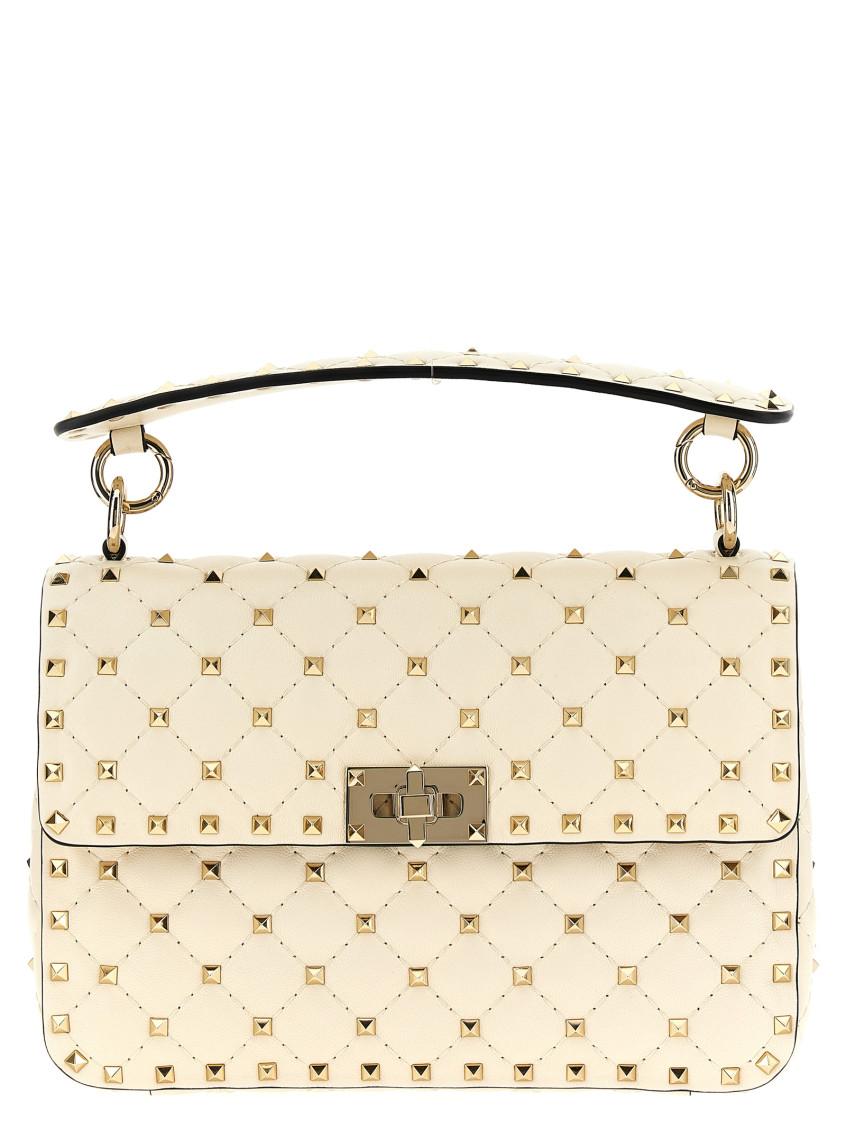 Valentino Garavani Ivory Nappa Leather Medium Rockstud Spike Handbag In Neutral
