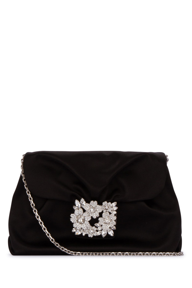 Roger Vivier Black Drap Ruched Buckle-detail Clutch In Black