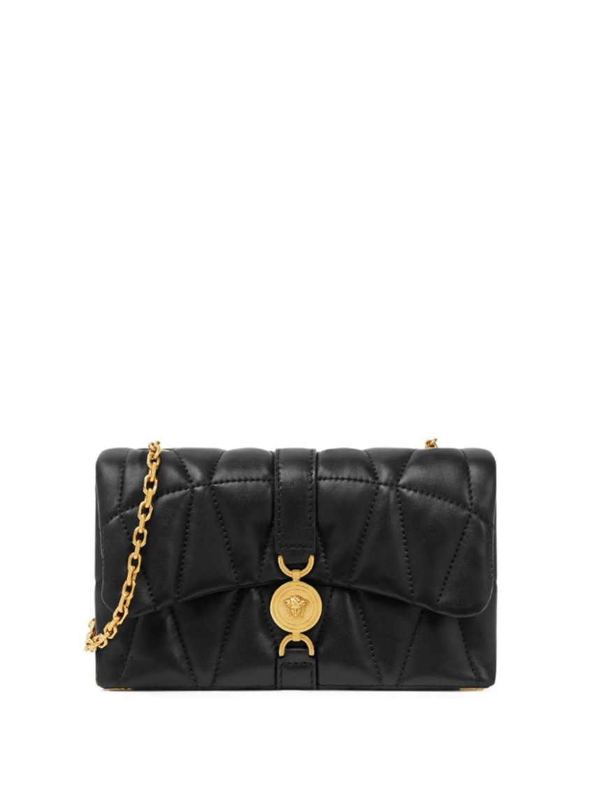 Versace Mini Quilted Kleio Leather Crossbody Bag In Black