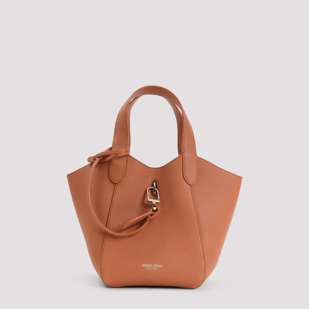 Giorgio Armani Logo Stamp Leather Top Handle Bag In Brown