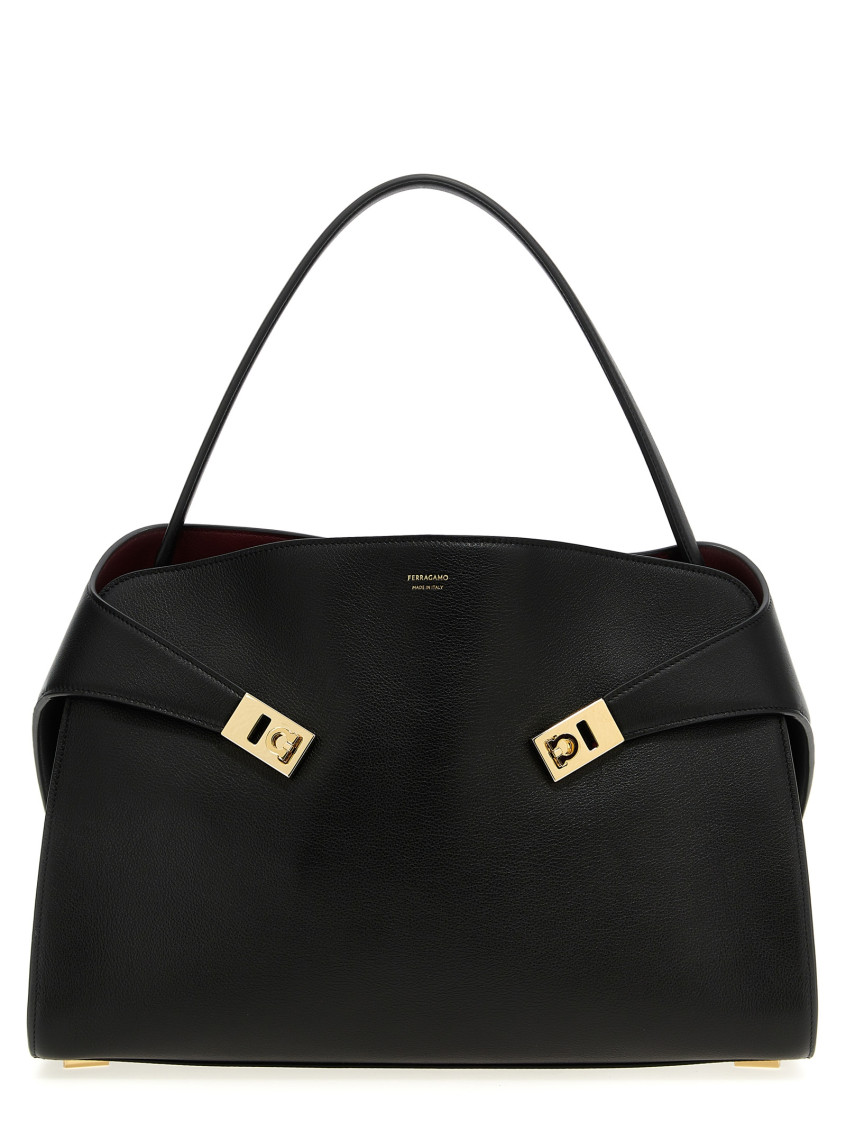 Ferragamo Hug Soft Two-tone Leather Shoulder Bag In Black