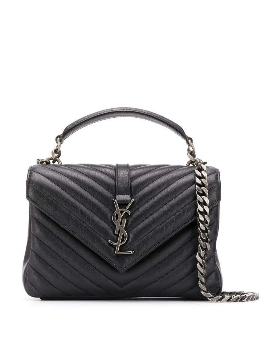 Saint Laurent College Medium Matelasse Lambskin V-flap Crossbody Bag In Black