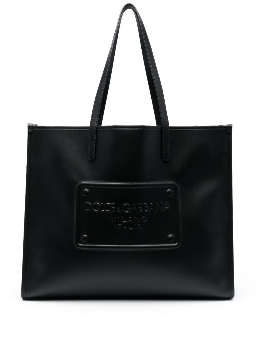 Dolce & Gabbana Logo-embossed Leather Tote Bag In Black