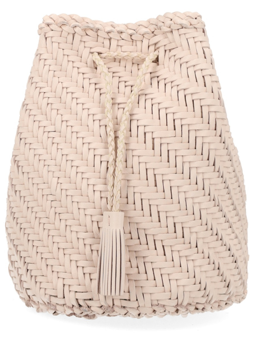 Dragon Diffusion Beige Pompom Mini Bucket Bag In Neutral