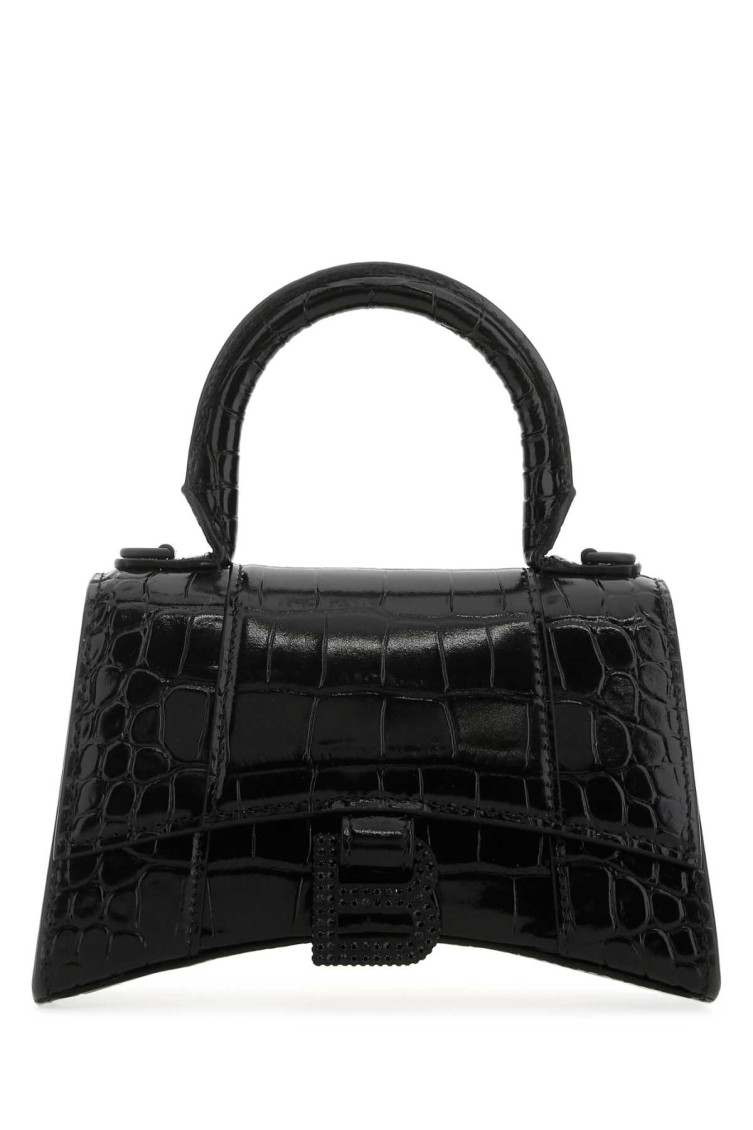 Balenciaga Hourglass Xs Croc-effect Leather Tote In Black