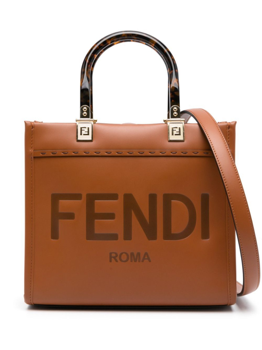 Fendi Small Sunshine Leather Tote Bag In Brown