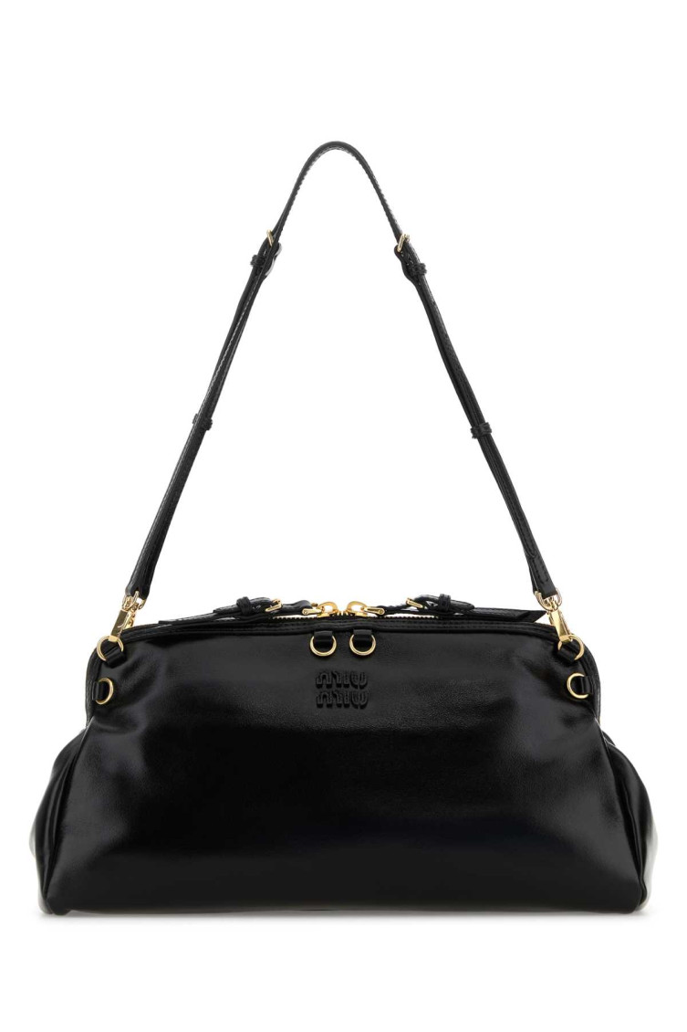 Miu Miu Leather Shoulder Bag Adjustable Strap In Black