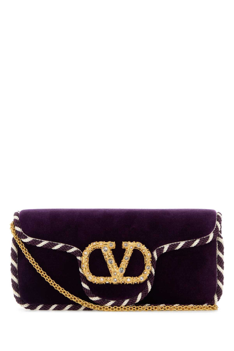Valentino Purple Velvet Loca Clutch In Purple