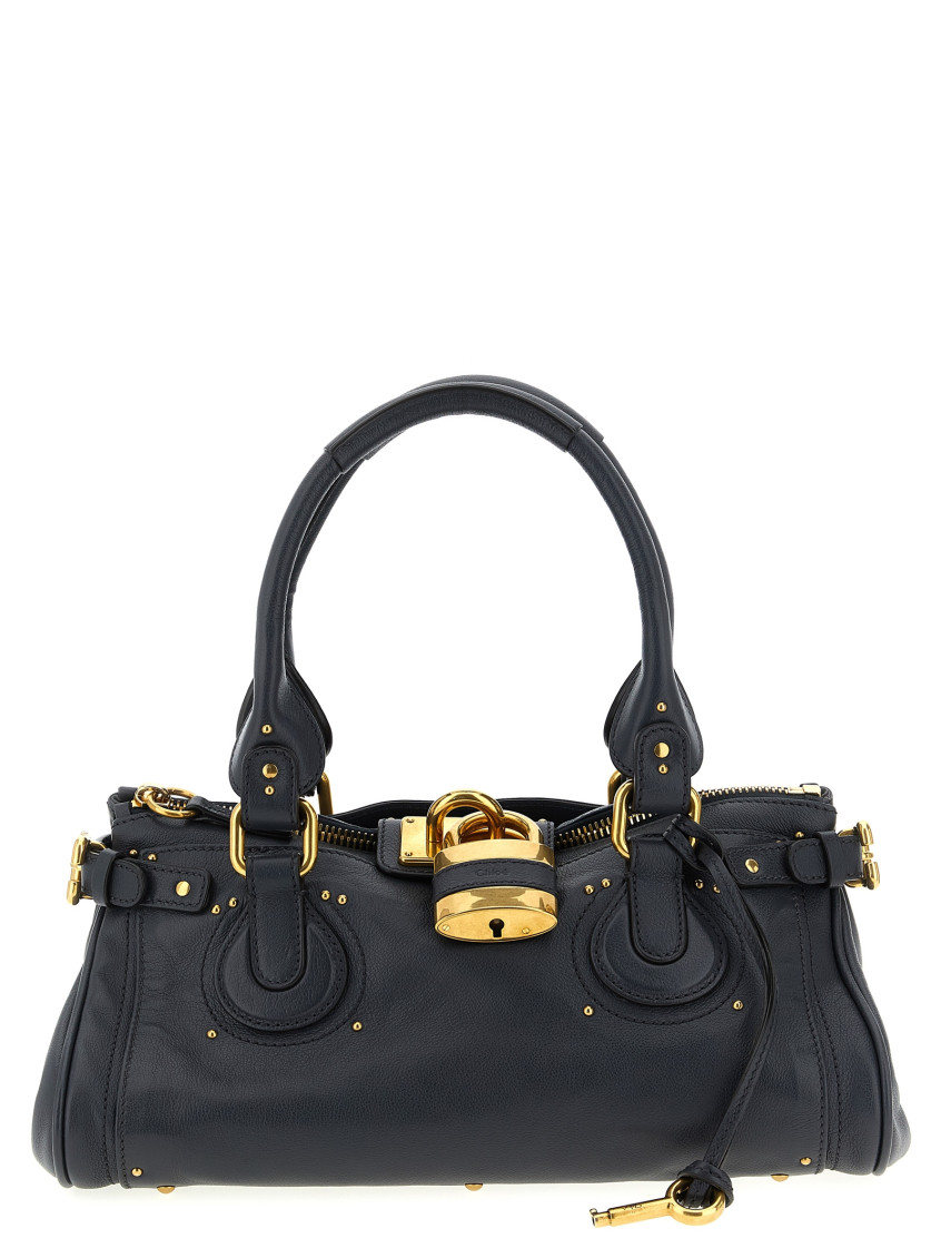 Chloé Structured Shoulder Bag With Padlock And Studs In Blue
