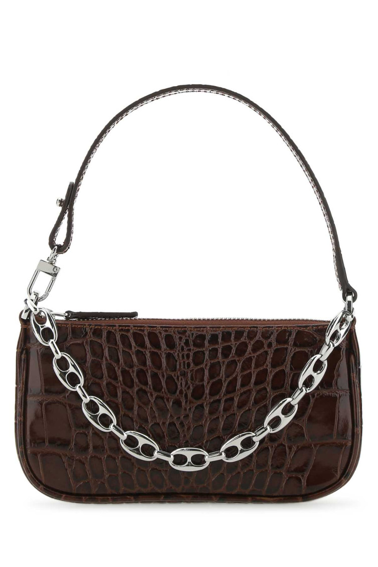 By Far Chocolate Leather Mini Rachel Handbag In Dark Brown