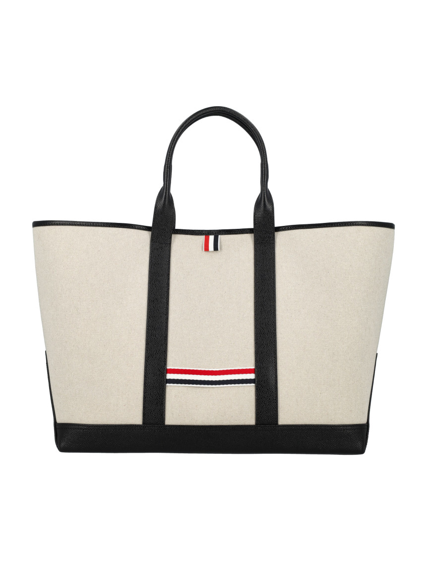 Thom Browne Beige Medium Rwb-stripe Tote Bag In Beige