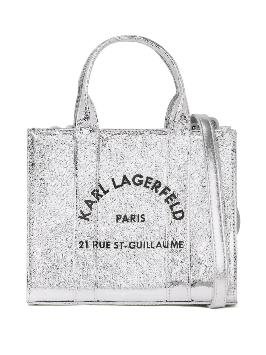 Karl Lagerfeld Rue St-guillaume Mini Metallic Tote Bag In Silver