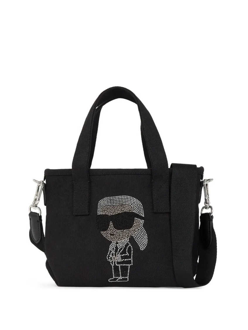 Karl Lagerfeld Ikon Rhinestones Tote Bag In Black