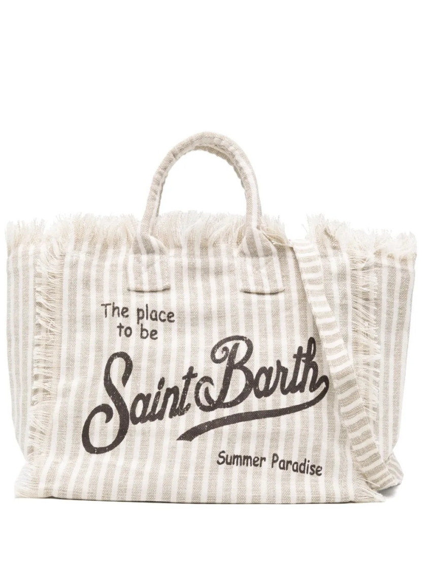 Mc2 Saint Barth Beige Logo Tote In White