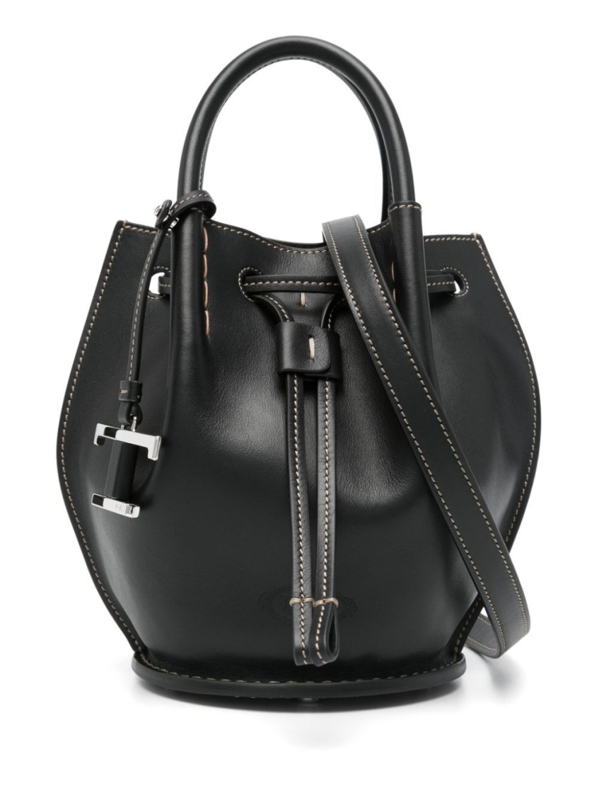 Tod's Black Logo-charm Mini Bucket Bag In Black