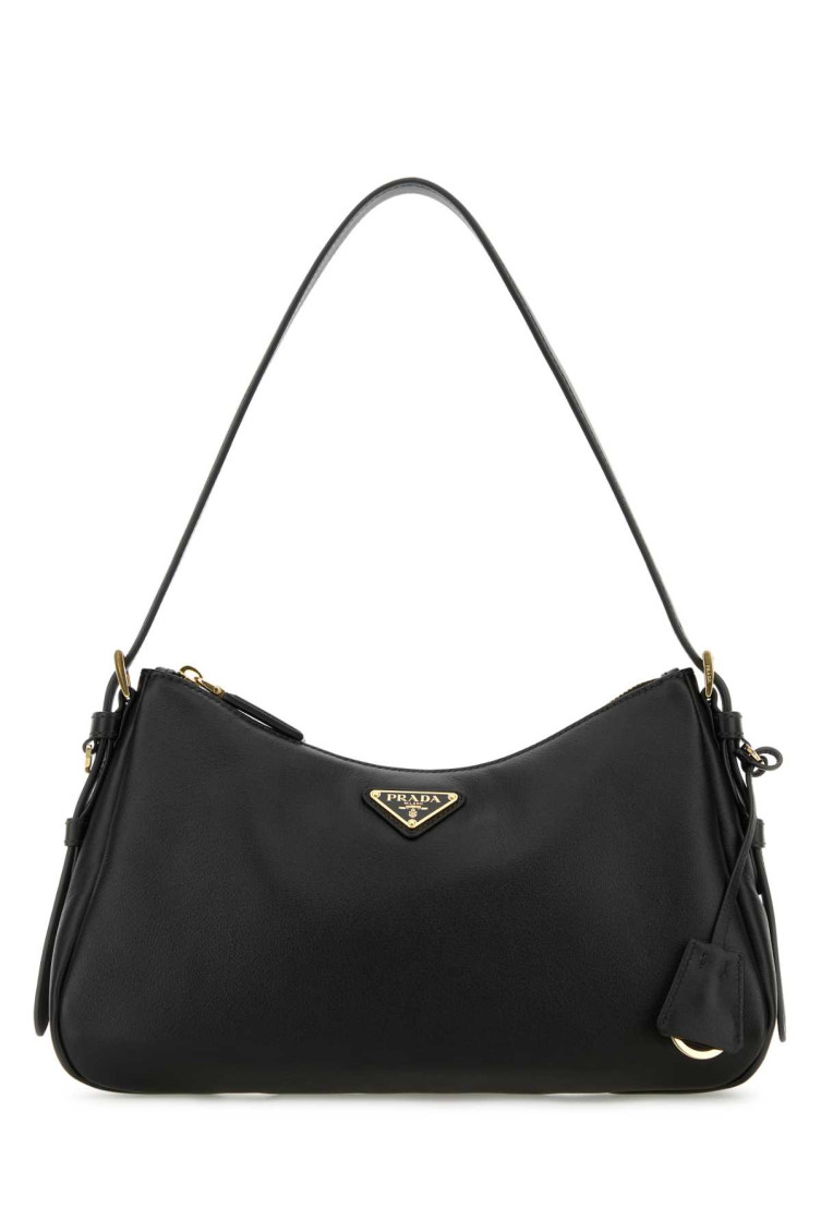 Prada Medium Aimee Zip Leather Shoulder Bag In Black