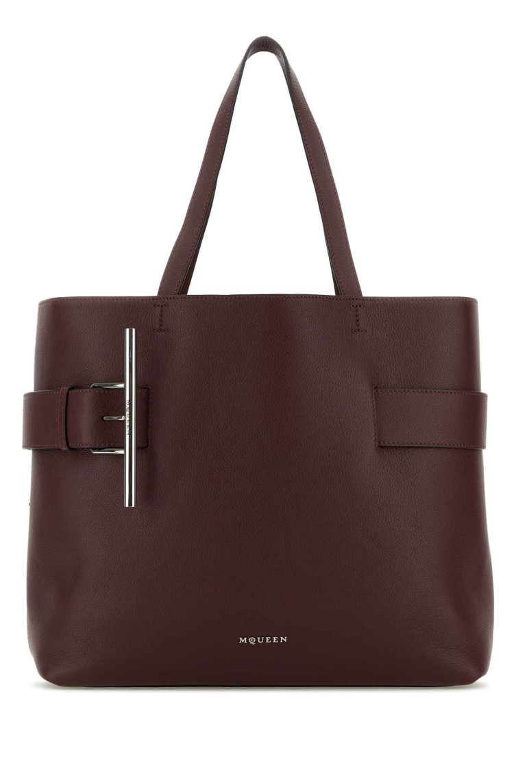 Alexander Mcqueen Tyrian Purple Leather T-bar Shopping Bag In Maroon
