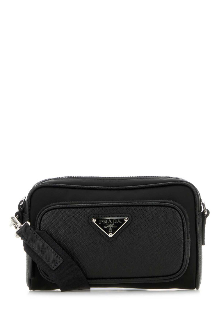 Prada Rectangular Nylon And Leather Crossbody Bag In Black