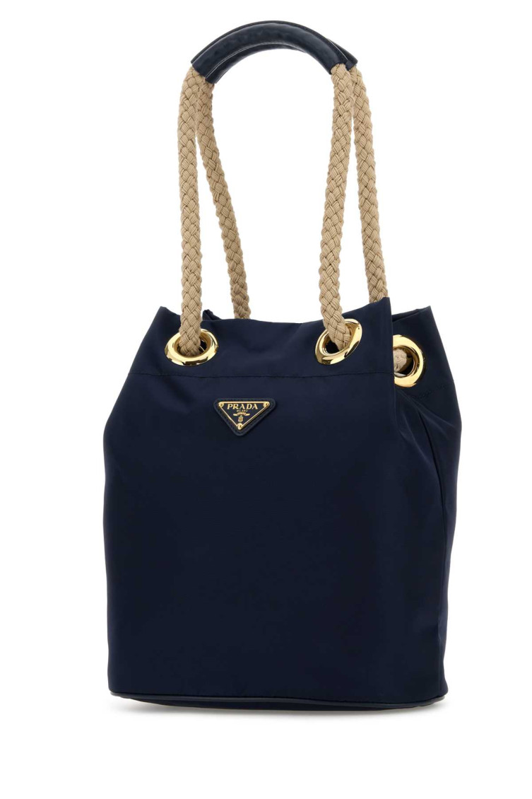 Prada Navy Blue Logo Bucket Bag for Women Online USA at Darveys.com