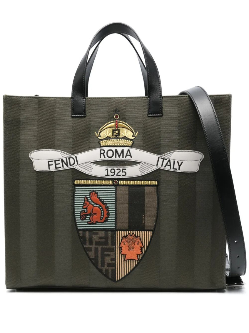 Fendi Structured Tote Bag With Detachable Strap And Top Handles In Green