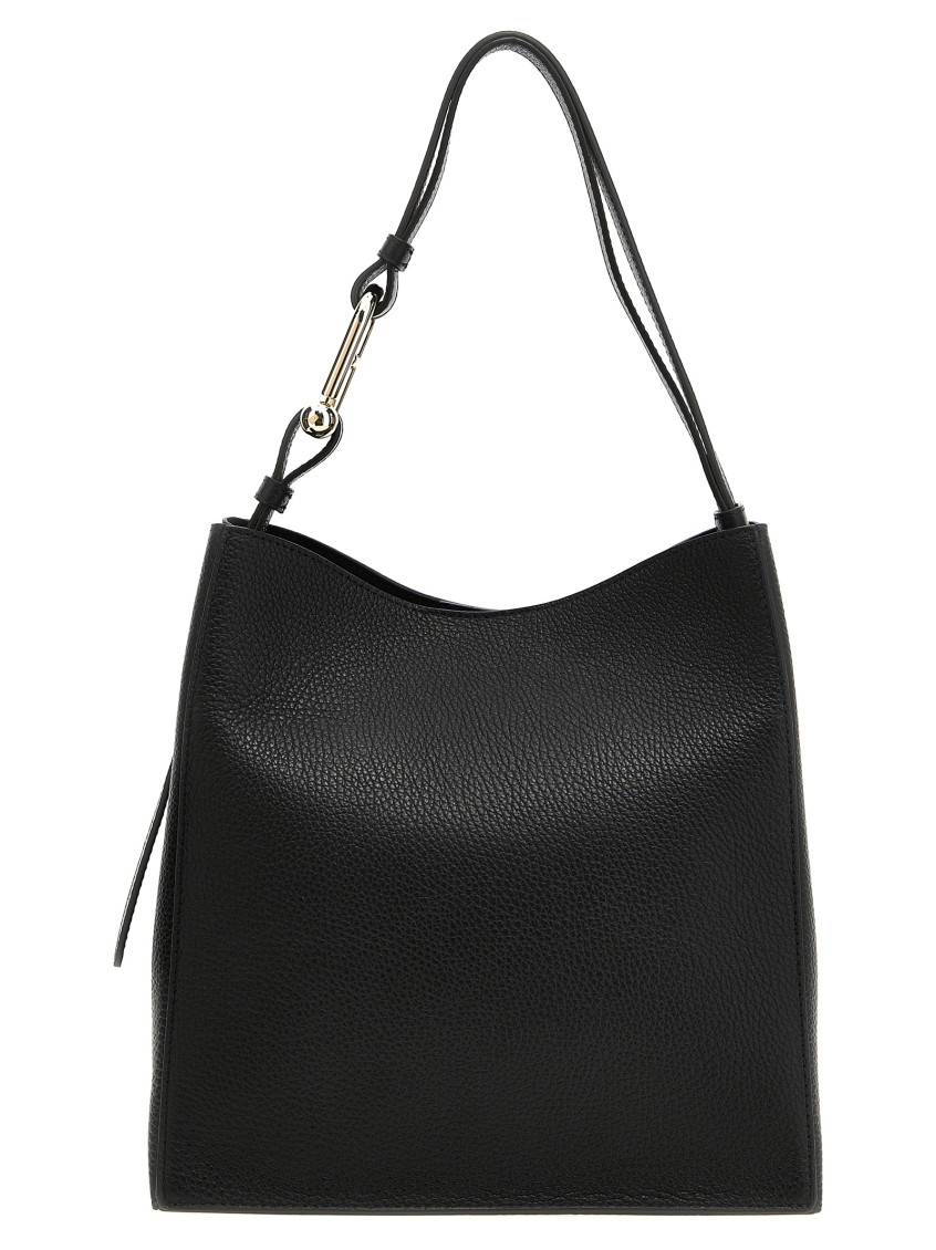 Furla Cloud Leather Shoulder Bag With Adjustable Strap In Black