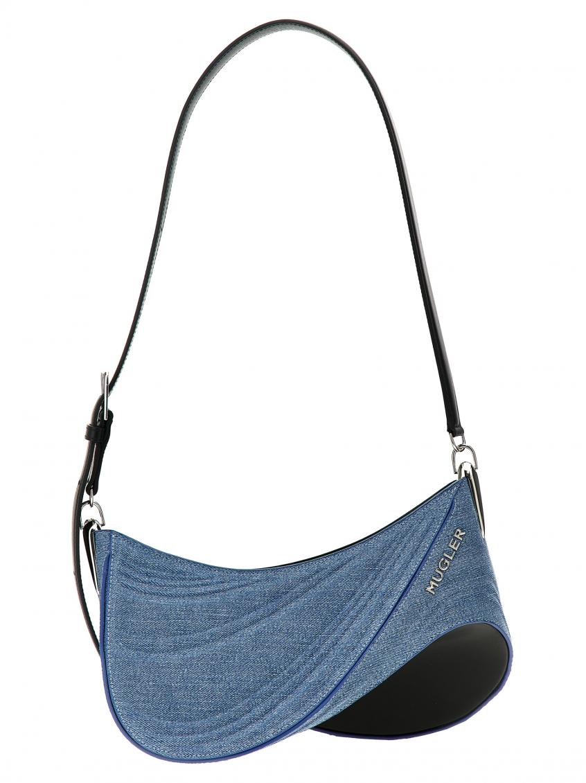 Mugler Medium Denim Spiral Curve 01 Shoulder Bags Blue In Blue