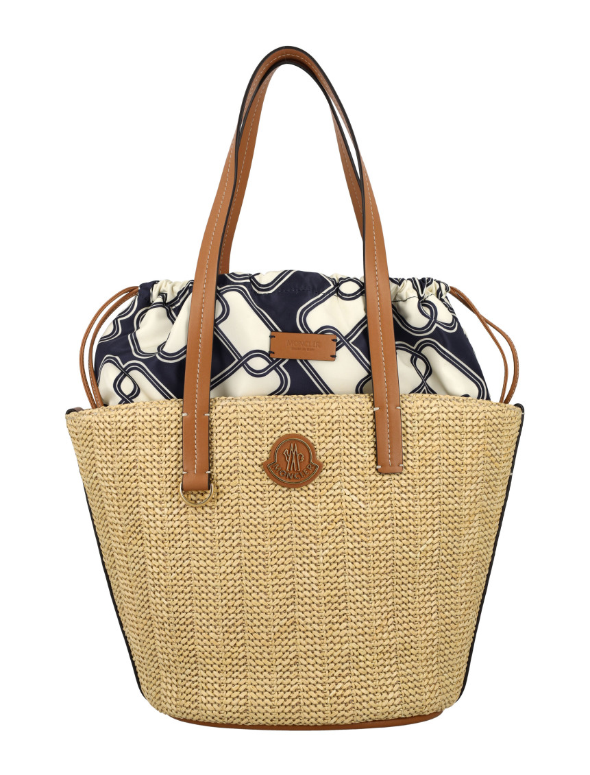 Moncler Small Hubba Shopping Bag With Leather Trim In Beige
