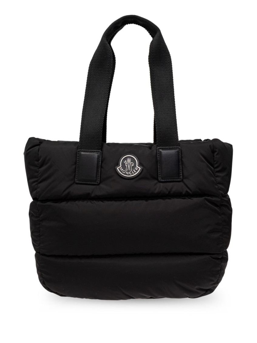 Moncler Puffy Black Tote Bag With Top Zip And Dual Handles In Black
