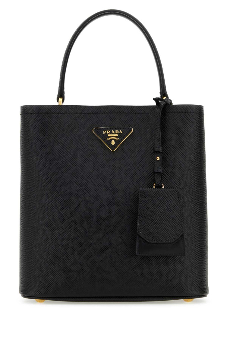 Prada Re-nylon And Leather Medium Top-handle Bag With Padlock In Black
