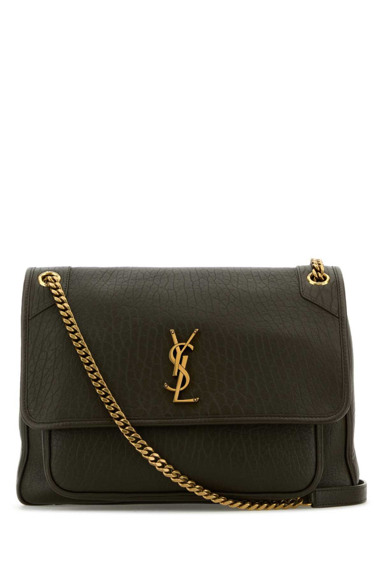 Saint Laurent Dark Green Leather Large Niki Bag In Green