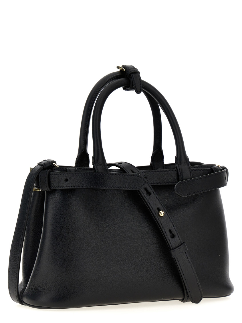 Prada＊Prada Buckle Small Grainy Leather Handbag Black Black Prada Buckle Small Leather Handbag With Double Belt