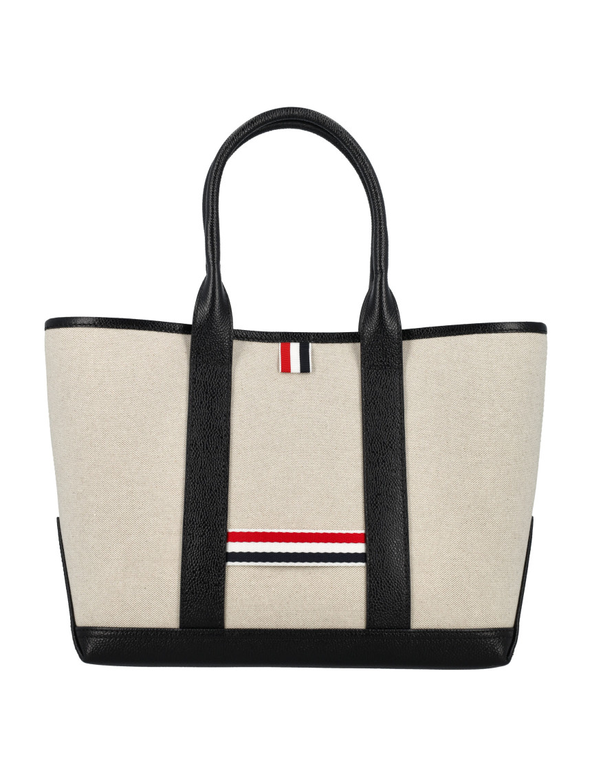Thom Browne Sand Rwb-stripe Tote Bag In Beige