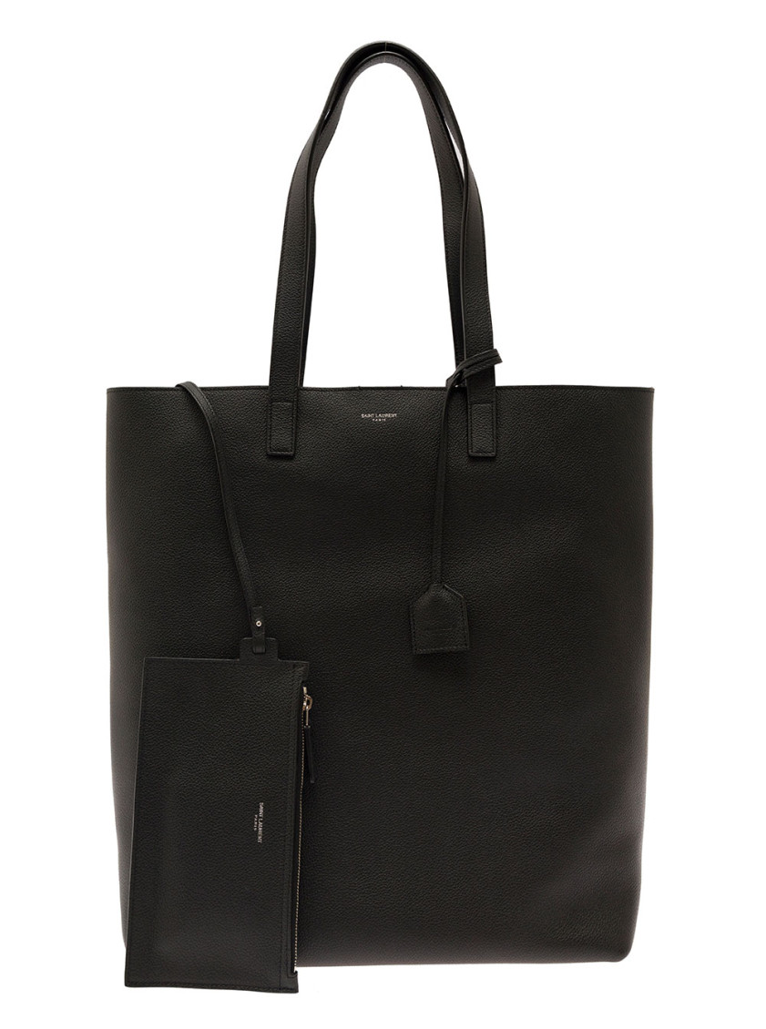 Saint Laurent Black Grained-effect Tote Bag In Black