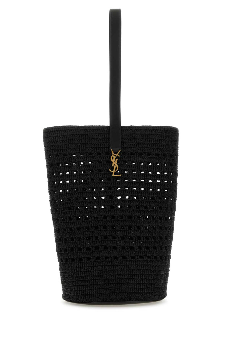 Saint Laurent Black Woven Raffia Bucket Bag In Black