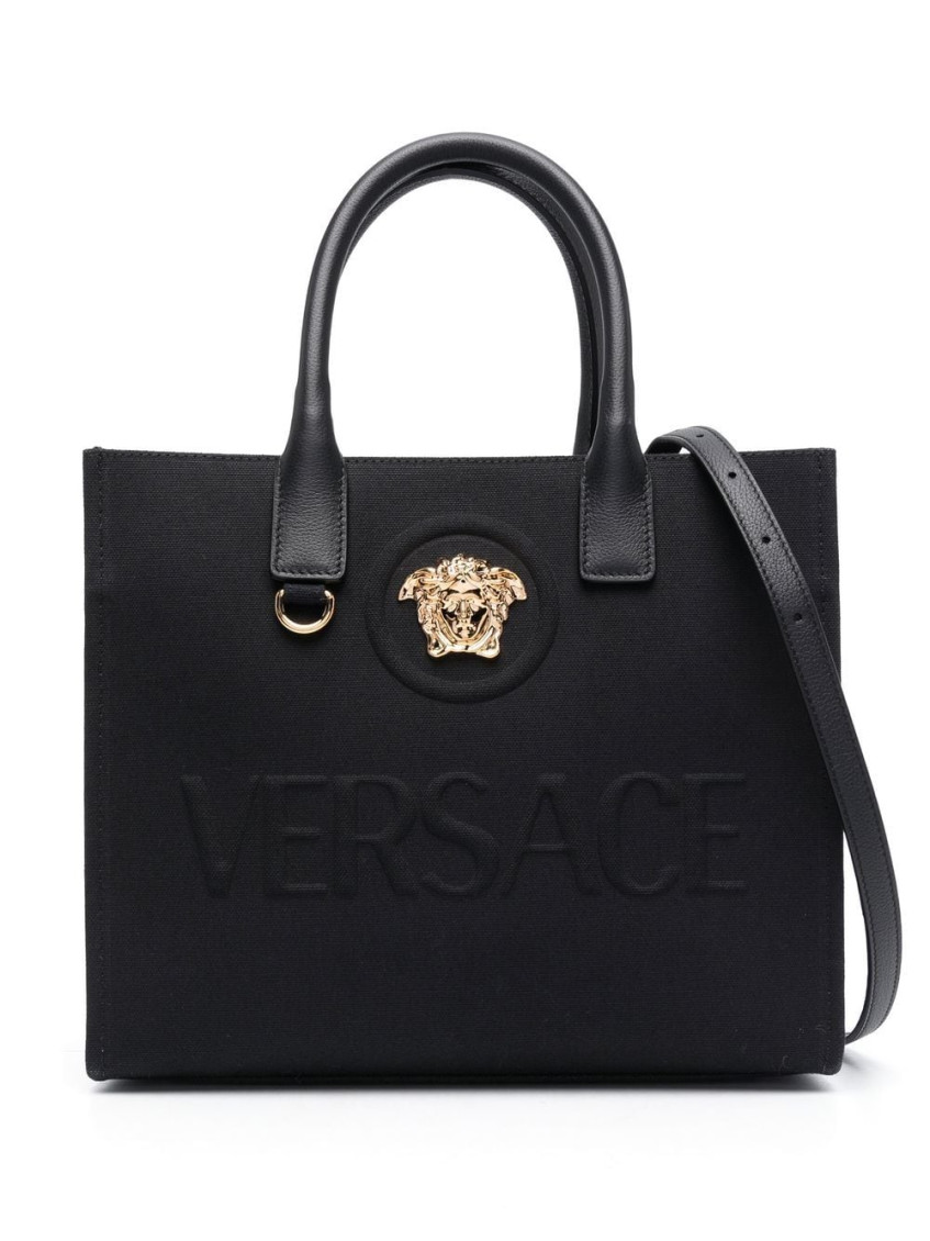 Versace Black Small La Medusa Canvas Tote Bag