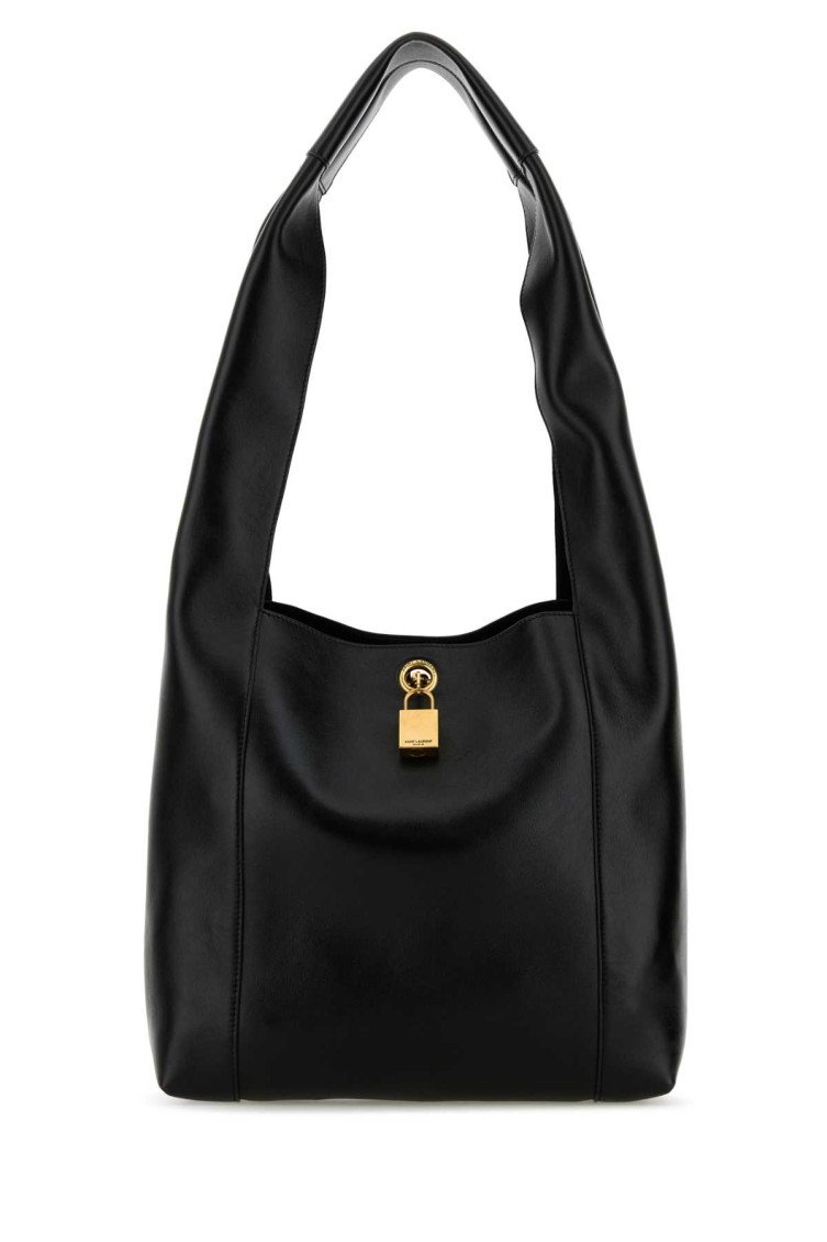 Saint Laurent Black Leather Tanger Shopping Bag In Black
