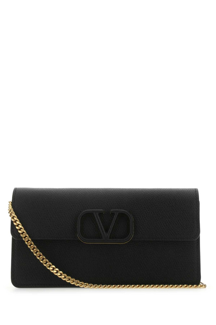VALENTINO GARAVANI BLACK LEATHER VLOGO CLUTCH