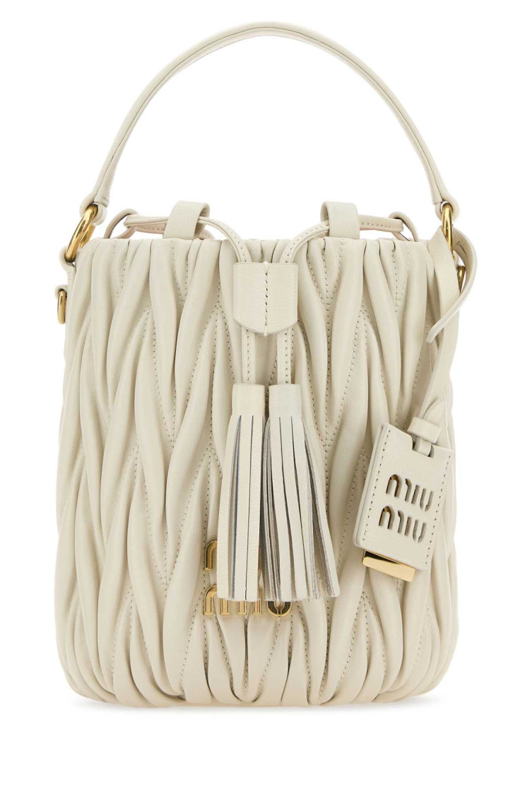 Miu Miu White Nappa Leather Bucket Bag In White