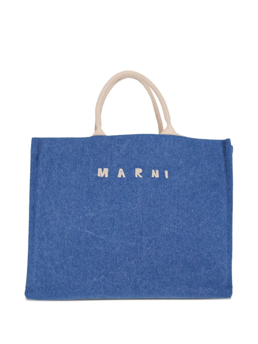 Marni Shopper Bag With Shoulder Strap And Top Handles In Blue