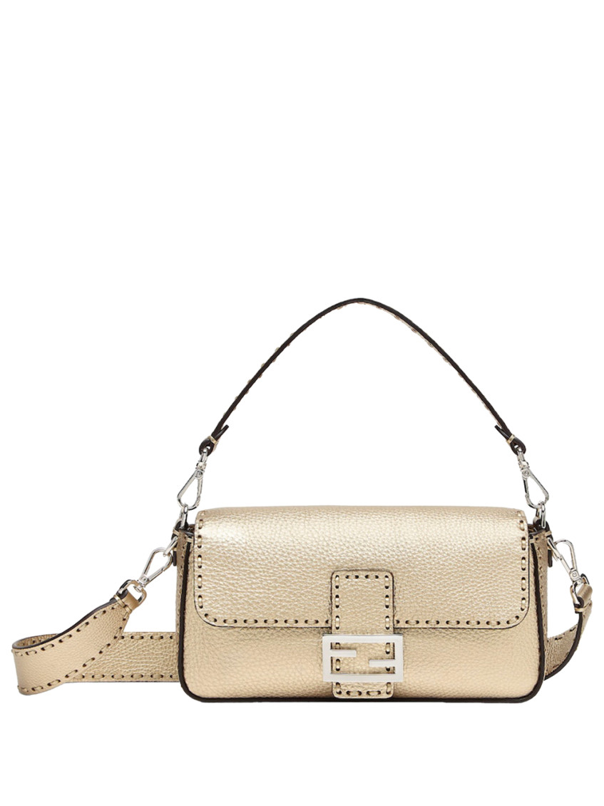 Shop Fendi Gold Baguette Shoulder Bag In Golden