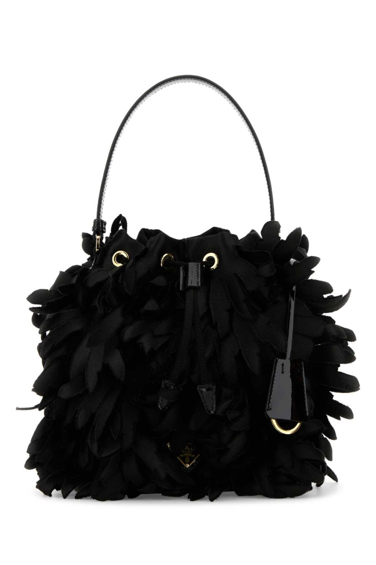 Prada Embellished Satin Mini Bucket Bag In Black