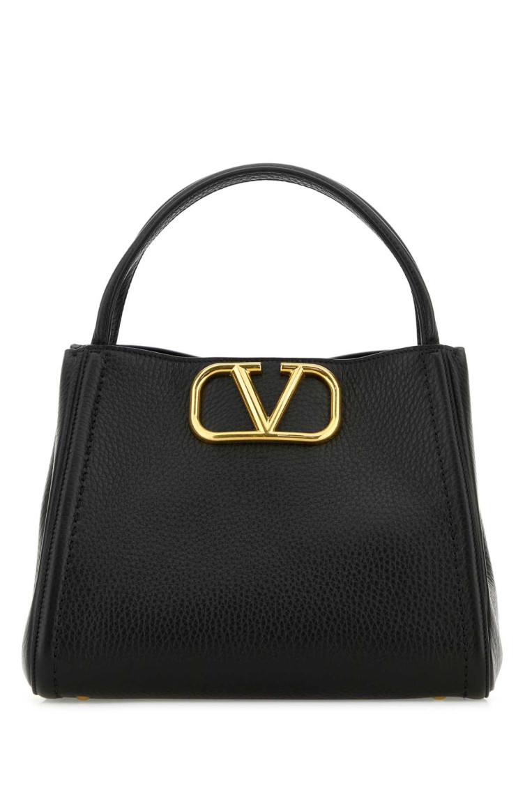 Valentino Black Leather Vlogo Handbag In Black