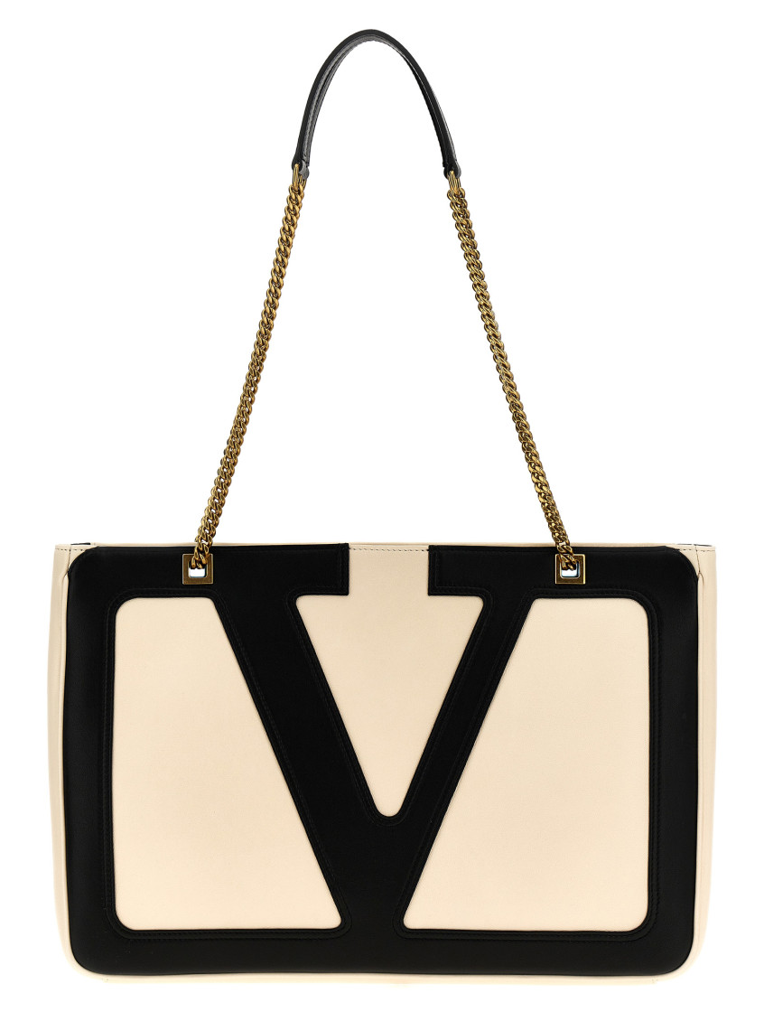 Valentino Large White Chain Tote Bag In Blackwhite