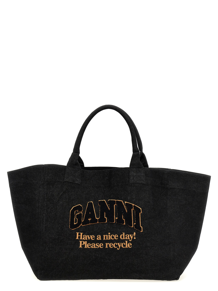 Ganni Black Easy Tote Bag In Black