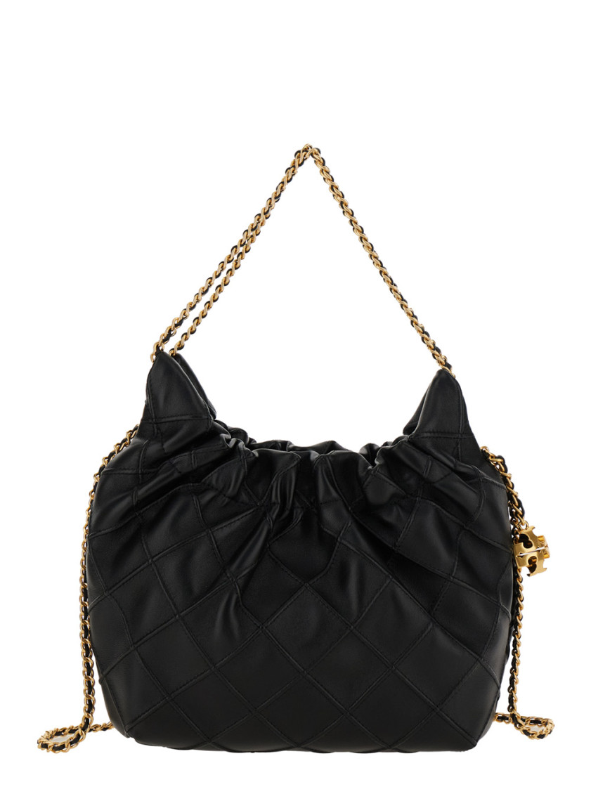 Tory Burch Black Mini Fleming Shoulder Bag In Black