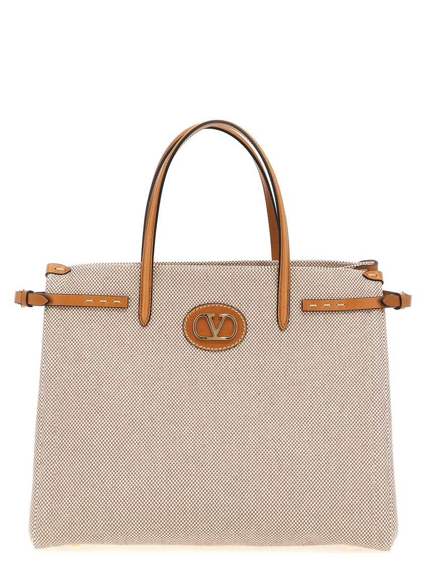 Valentino Antibes Big Shopping Bag With Adjustable Side Straps In Beige