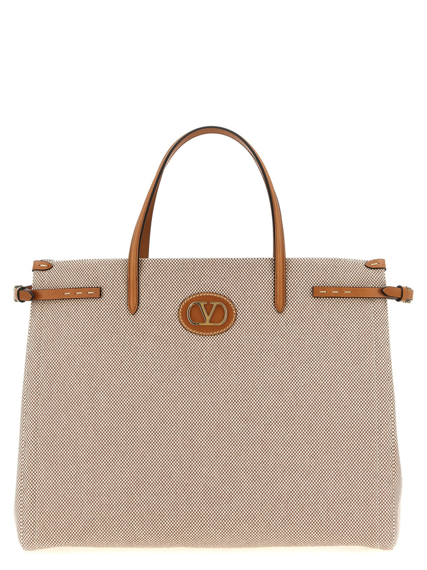 Valentino Antibes Big Shopping Bag With Adjustable Side Straps In Beige