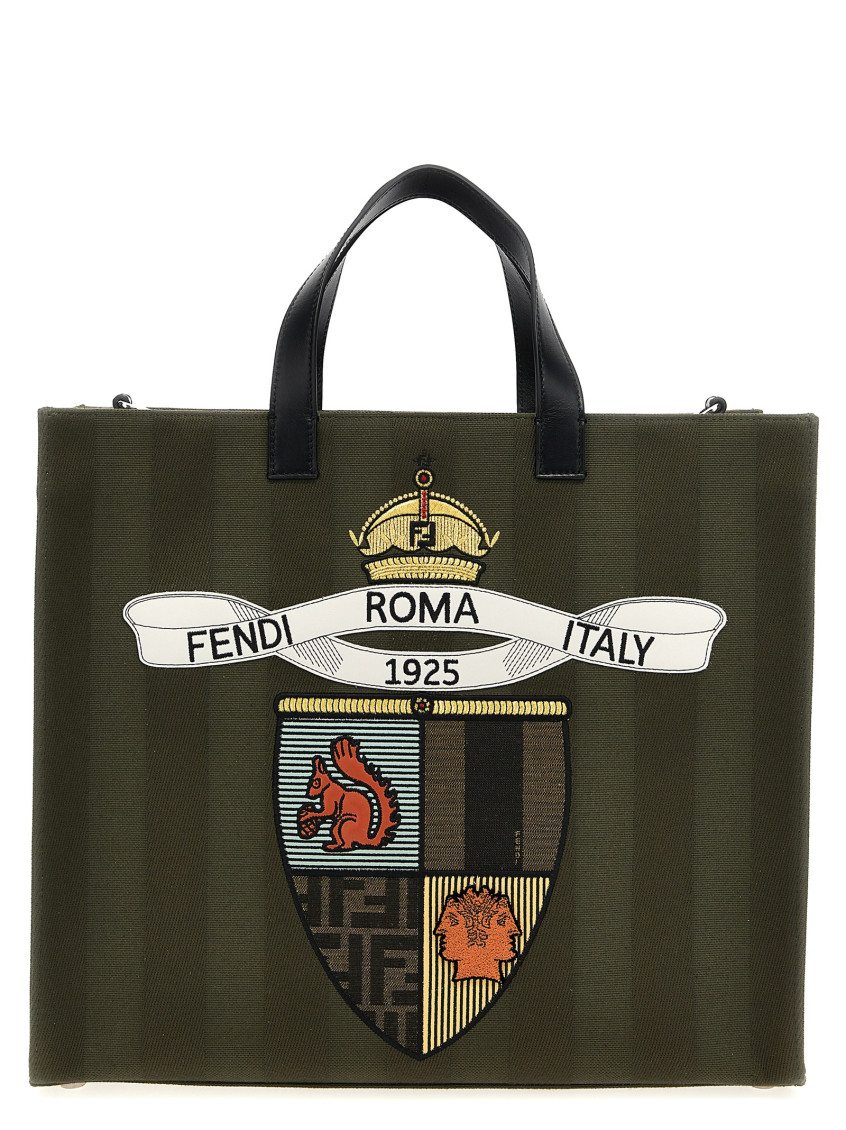 Fendi Structured Tote Bag With Detachable Strap And Top Handles In Olive