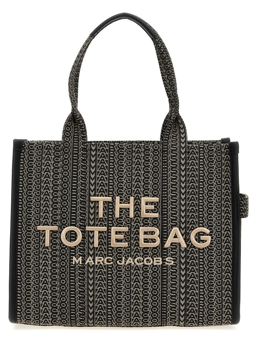 Marc Jacobs Large Jacquard Shopper Bag With Versatile Leather Handles In Black