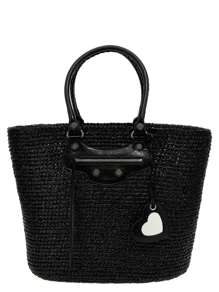 Balenciaga Large Structured Raffia Shopping Bag In Black